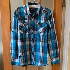 Blue and Black Plaid Men's Shirt